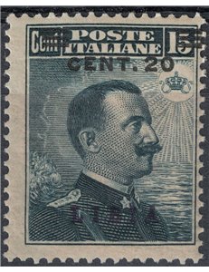 LIBIA 1916 20c su 15c grigio nero (soprast. azzurra) MH*