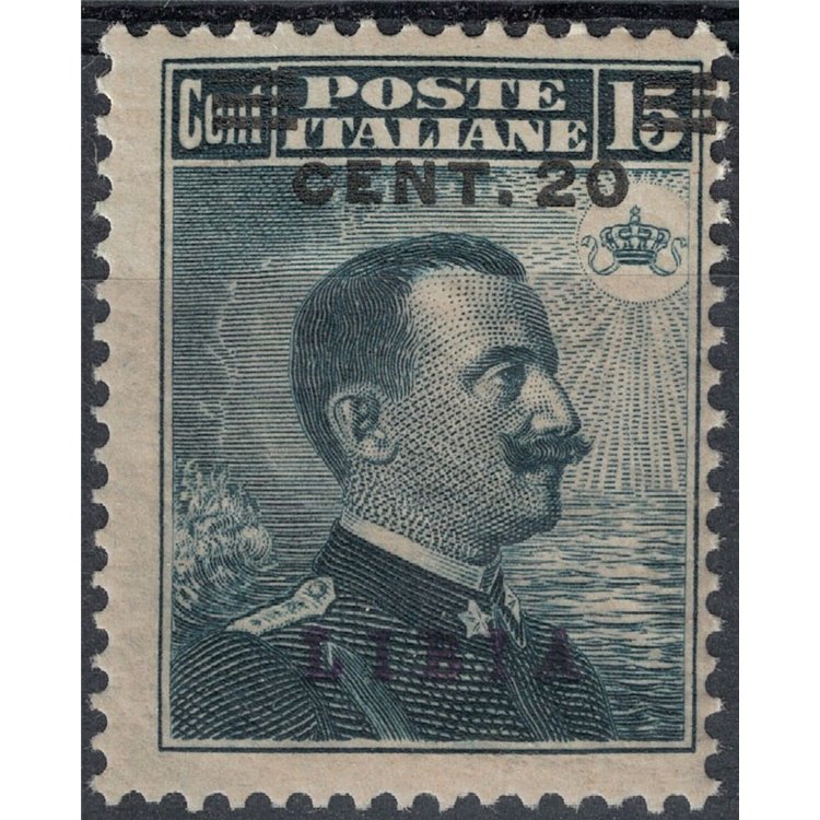 LIBIA 1916 20c su 15c grigio nero (soprast. azzurra) MH*