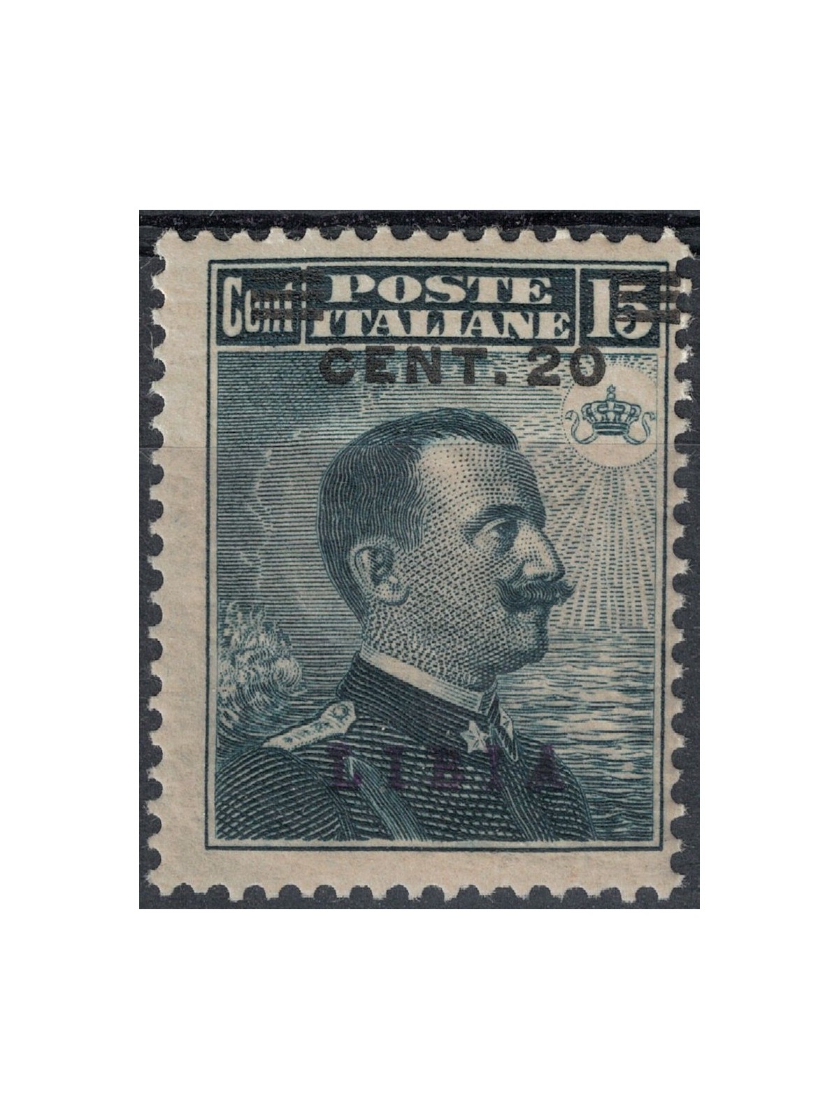 LIBIA 1916 20c su 15c grigio nero (soprast. azzurra) MH*