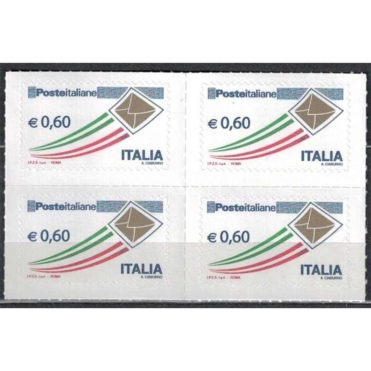 ITALY 2010 Ordinary 0.60 € Gold envelope (in block of four) MNH**