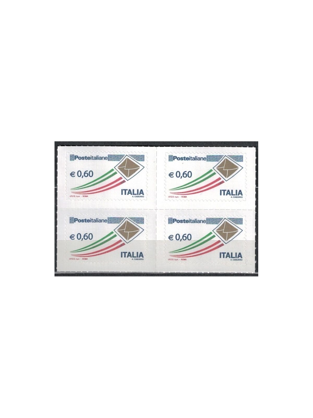 ITALY 2010 Ordinary 0.60 € Gold envelope (in block of four) MNH**