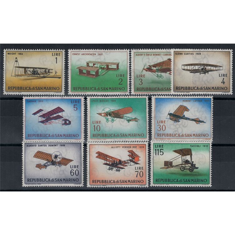 SAN MARINO 1962 History of the aeroplane 10v MNH**