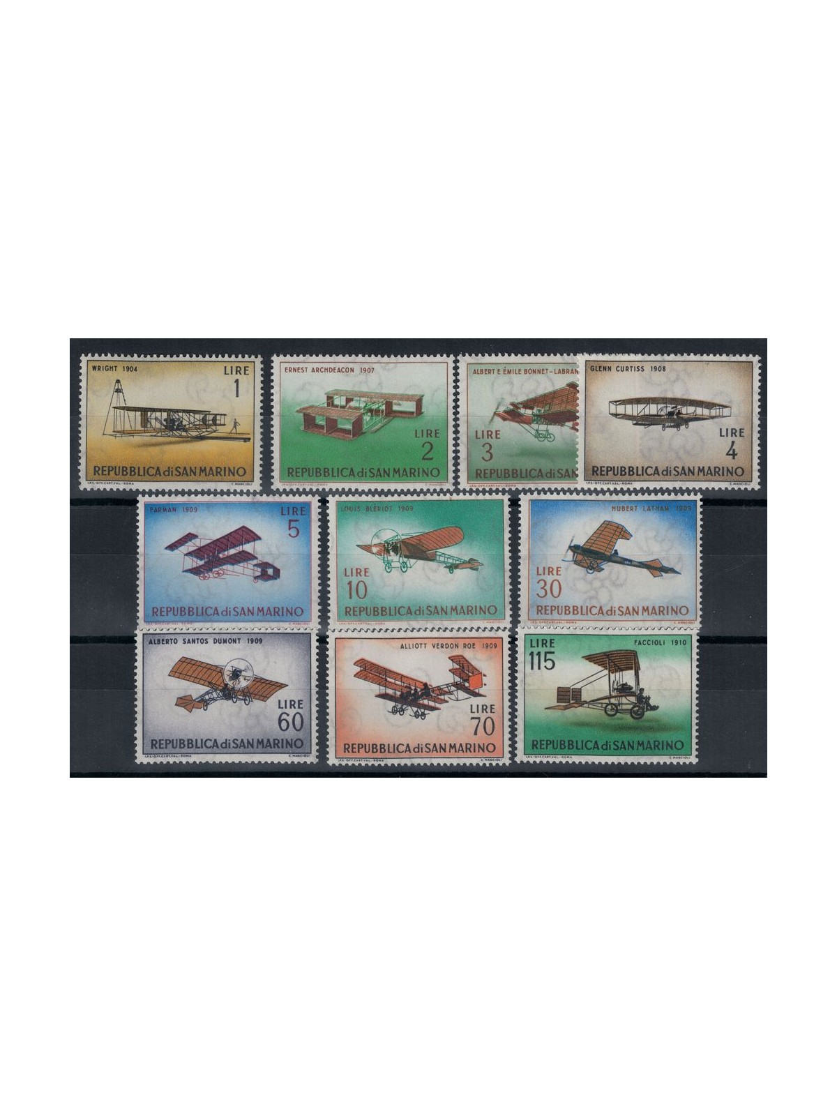 SAN MARINO 1962 History of the aeroplane 10v MNH**
