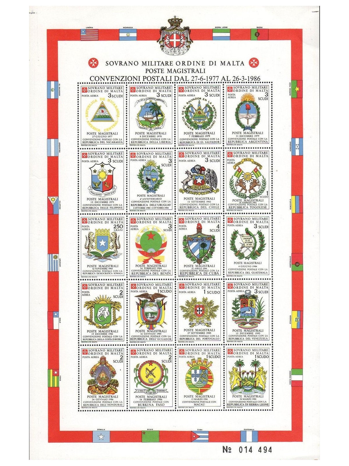 SMOM 1986 Postal Conventions, 1st series s/s MNH**