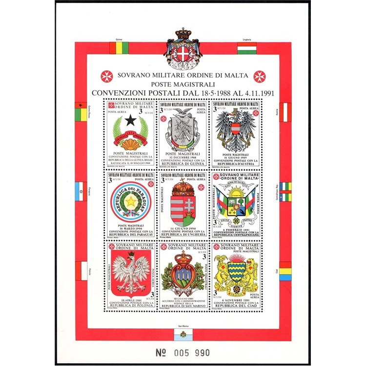 SMOM 1992 Convenzioni postali, 3ª serie BF MNH**