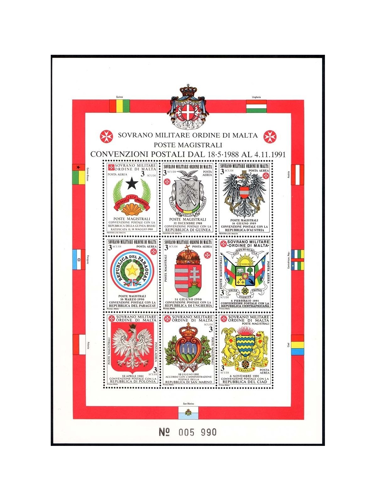 SMOM 1992 Convenzioni postali, 3ª serie BF MNH**