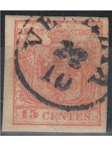 REGNO LOMBARDO VENETO 1850 Coat of arms 15c red 3rd type used