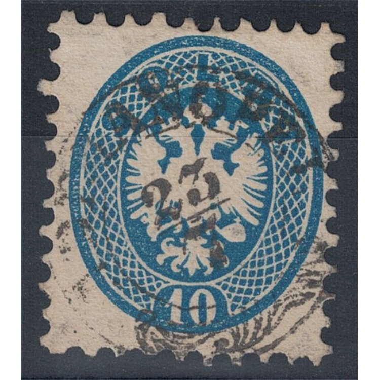 KINGDOM OF LOMBARDY-VENETO 1863-65 Double-headed eagle 10s light blue dent. 9½ used