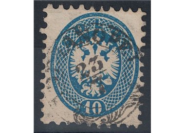 KINGDOM OF LOMBARDY-VENETO 1863-65 Double-headed eagle 10s light blue dent. 9½ used