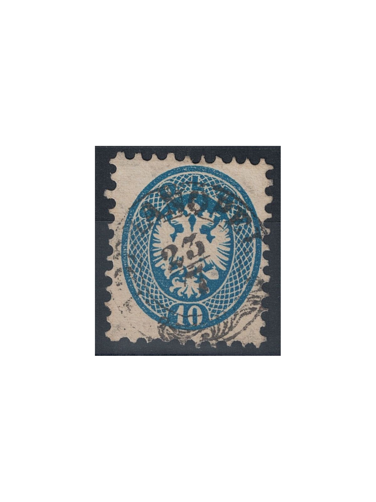 REGNO LOMBARDO VENETO 1863-65 Aquila bicipite 10s azzurro dent. 9½ us