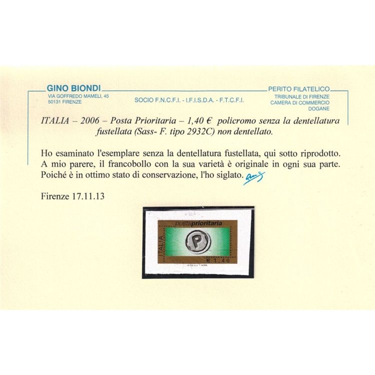 ITALY 2006 Priority Mail variety € 1.40 MNH**