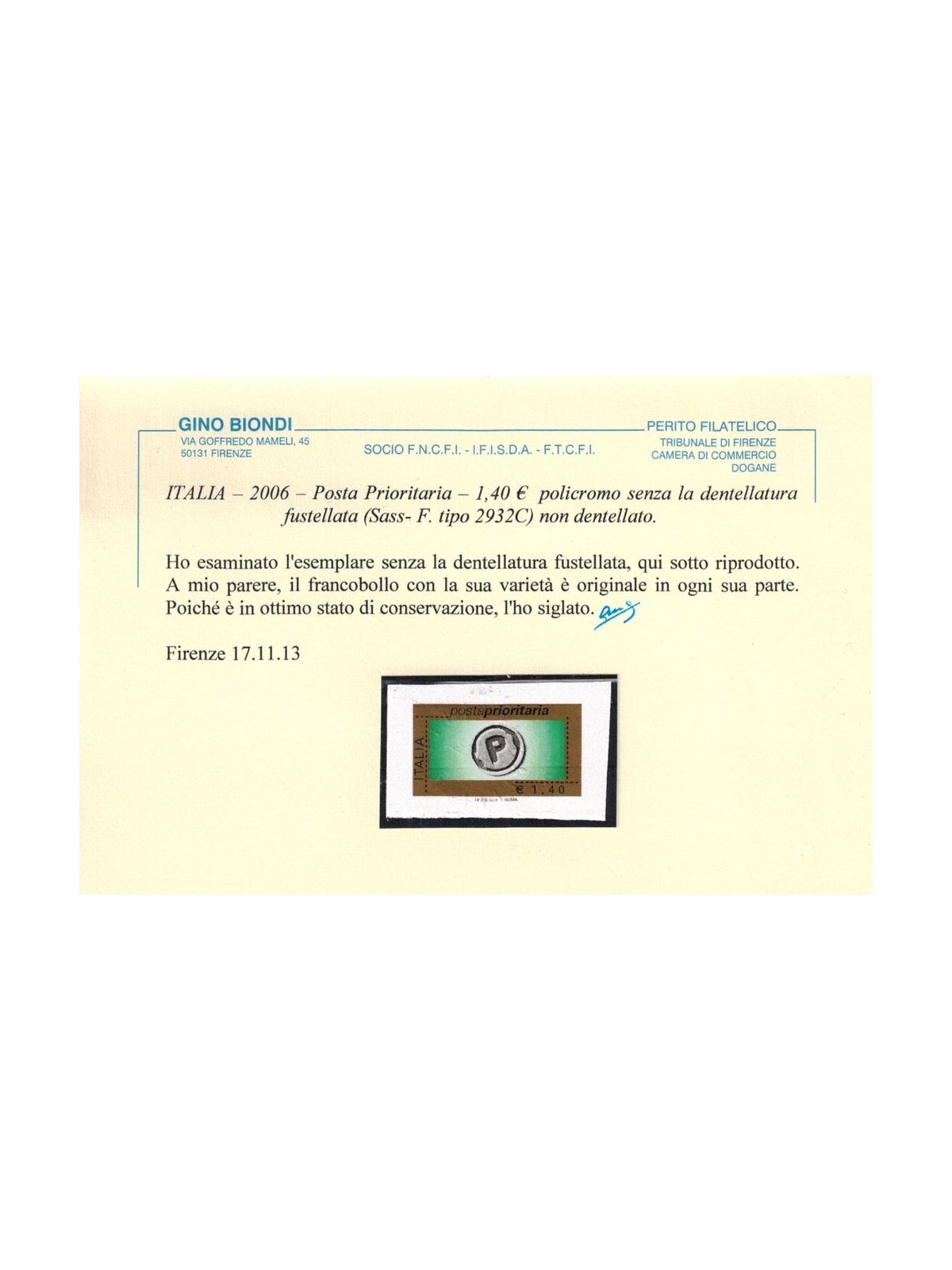 ITALY 2006 Priority Mail variety € 1.40 MNH**