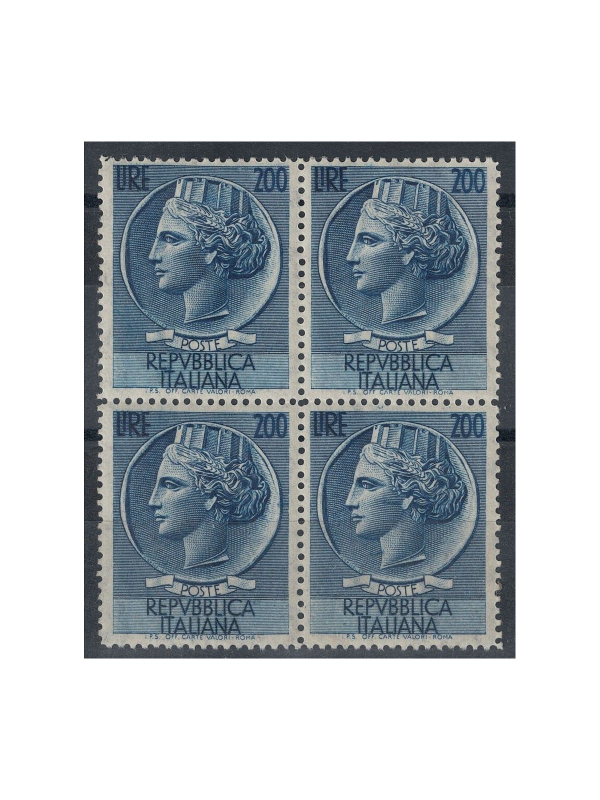ITALY 1957 Siracusana £200 in quartina MNH**