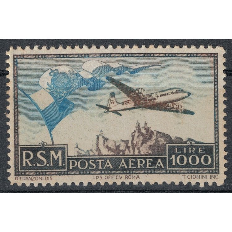 SAN MARINO 1951 Posta aerea £ 1000 MNH** ©