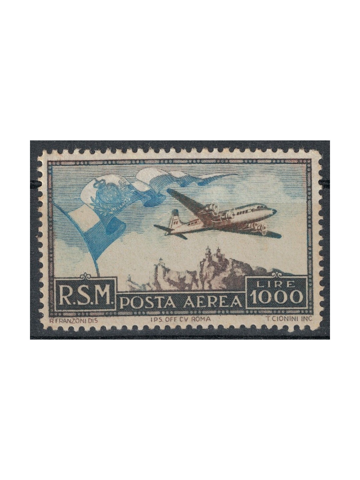 SAN MARINO 1951 Posta aerea £ 1000 MNH** ©