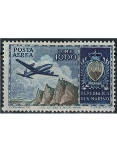 SAN MARINO 1954 Aereo e stemma (posta aerea) MH*