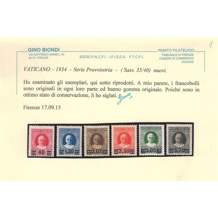 VATICANO 1934 Provvisoria 6v MH* ©