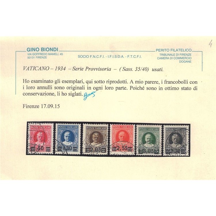 VATICANO 1934 Provvisoria 6v us ©