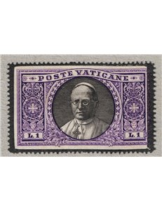 VATICANO 1939 £1 soprastampato a lutto per la morte di Pio XI MNH**