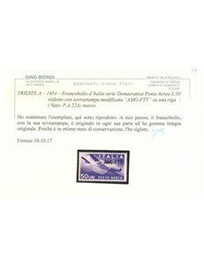 TRIESTE A 1954 Democratica (posta aerea) MNH** ©