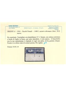 TRIESTE A 1954 Pacchi postali ₤ 1000, cavallino (lineare) MNH** © (Lusso)