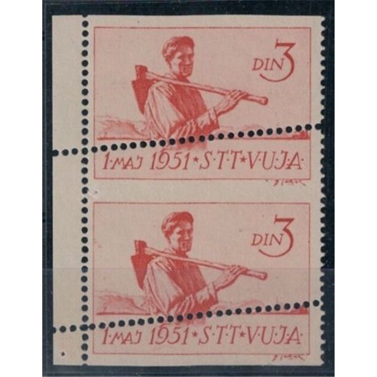 TRIESTE B 1951 Varietà 1° maggio, dentellatura obliqua 2v MNH**