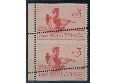TRIESTE B 1951 Variety 1st May, oblique perforation 2v MNH**