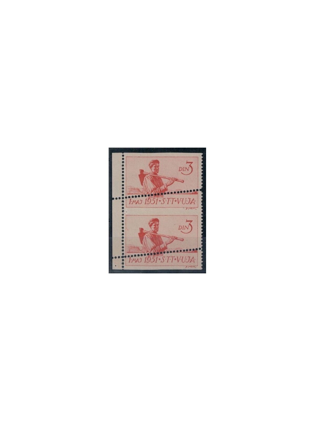 TRIESTE B 1951 Variety 1st May, oblique perforation 2v MNH**