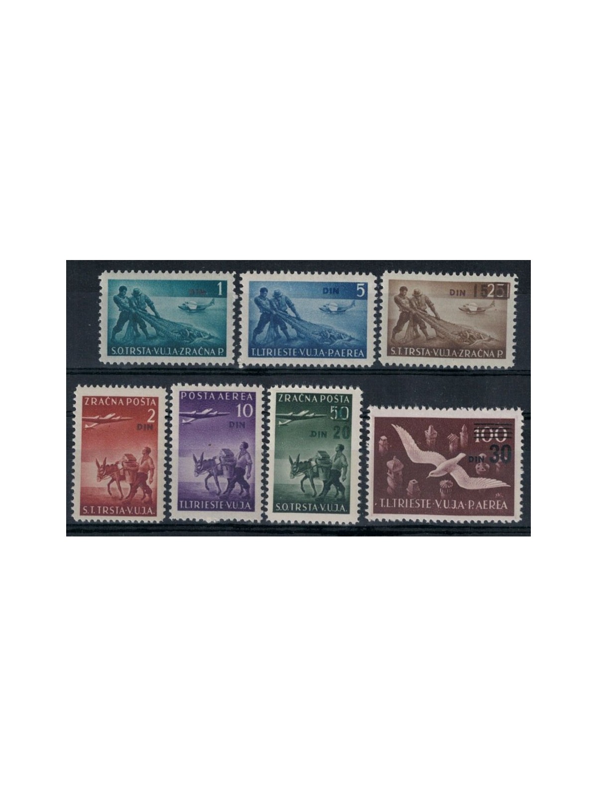 TRIESTE B 1949 Pictorial Series overprinted Din 7v MNH**