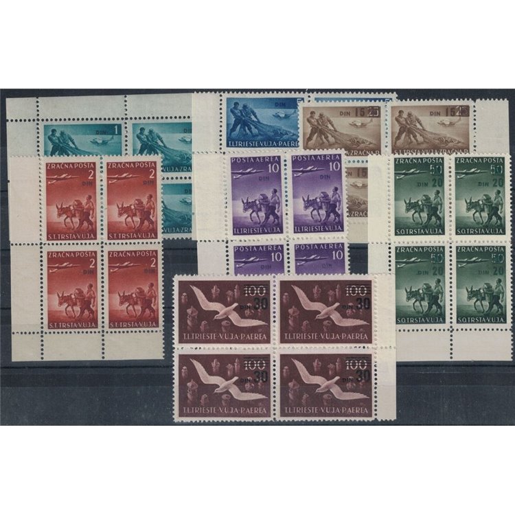 TRIESTE B 1949 Serie Pittorica soprastampata Din (in quartina) 7v MNH**