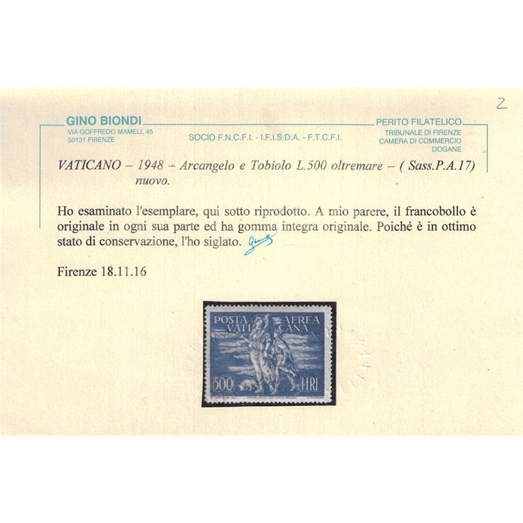 VATICANO 1948 Tobia (posta aerea) 2v MNH** ©