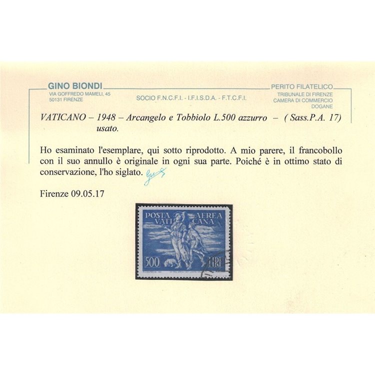 VATICANO 1948 Posta aerea, Tobia 2v us ©
