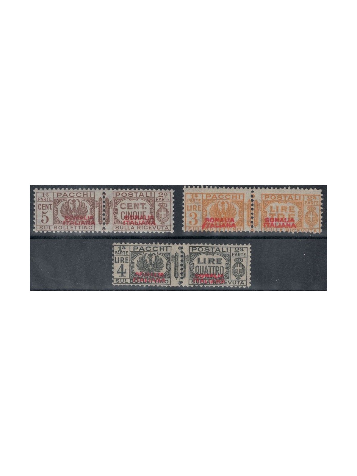 ITALIAN SOMALIA 1930-37 Postal parcels, red overprint type I 3v MNH**
