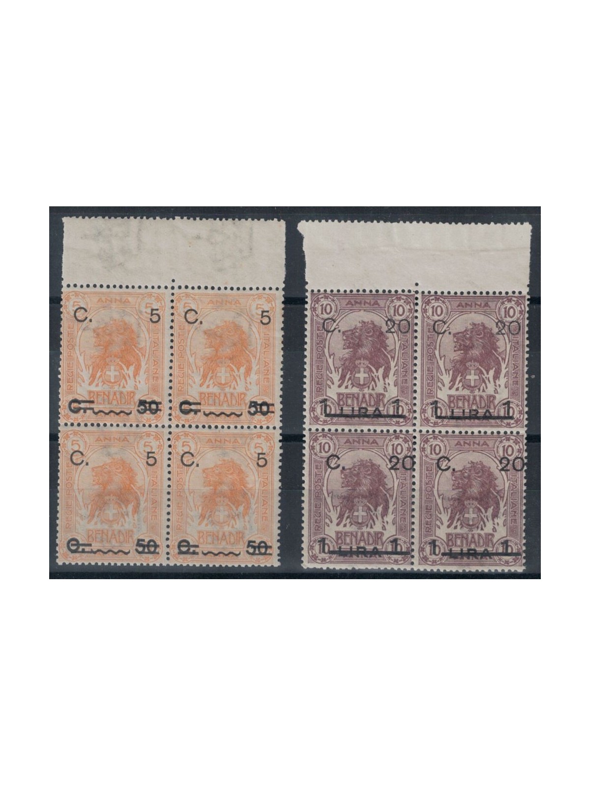 ITALIAN SOMALIA 1916 Ordinary series in quartina 2v MNH** ©
