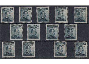 EGEO 1916 20c su 15c grigio nero, giro completo 13 isole MH*
