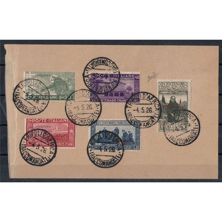 TRIPOLITANIA 1926 San Francesco 5v usati su frammento ©