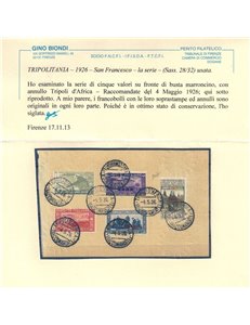 COLONIE TRIPOLITANIA 1926 San Francesco 5v usati su frammento ©