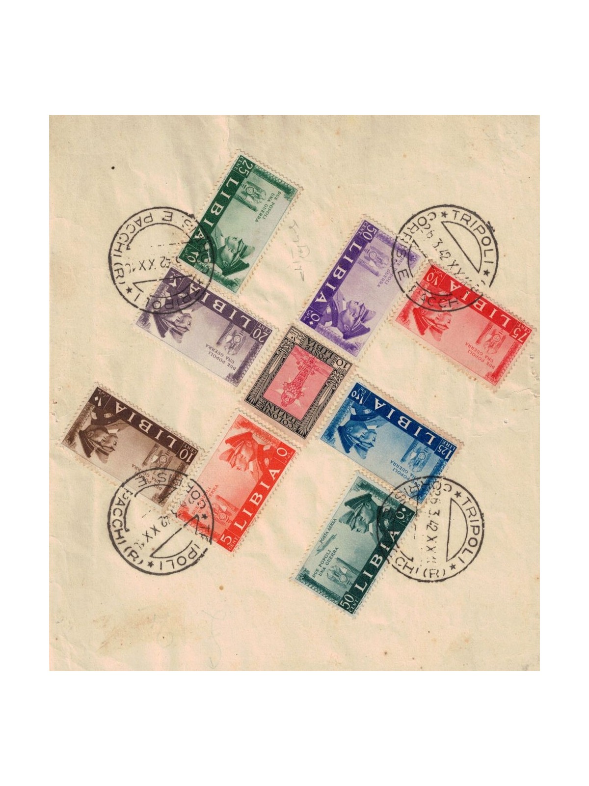 LIBIA 1941 Fratellanza d'armi italo-tedesca 9v usati su frammento