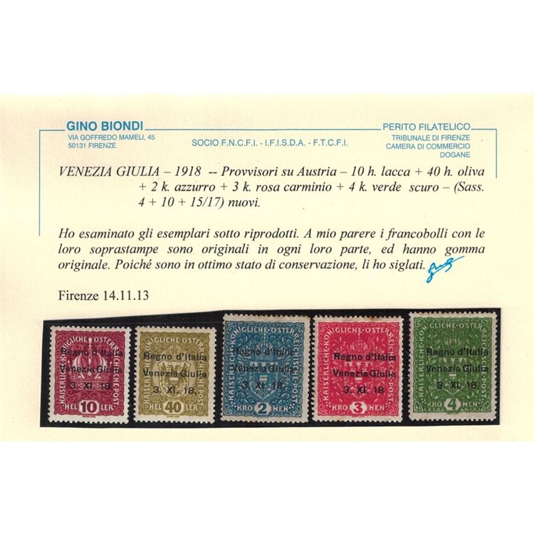 VENEZIA GIULIA 1918 Francobolli austriaci sovrastampati 17v MH* ©