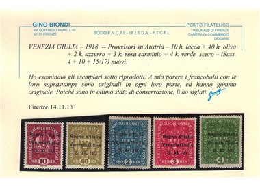 VENEZIA GIULIA 1918 Francobolli austriaci sovrastampati 17v MH* ©