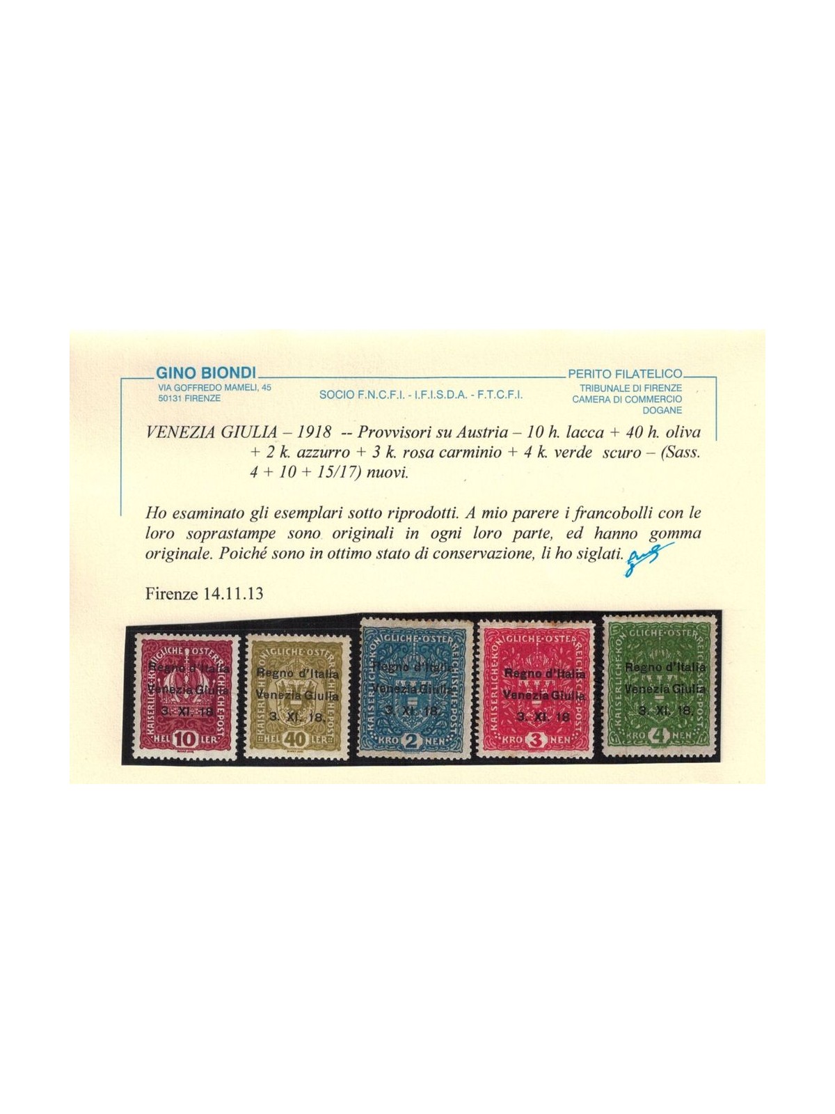 VENEZIA GIULIA 1918 Francobolli austriaci sovrastampati 17v MH* ©