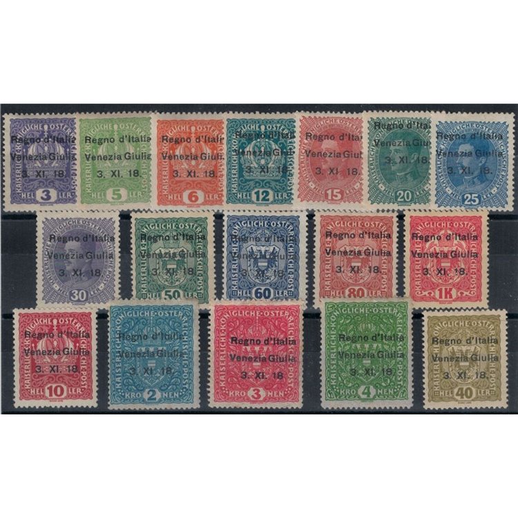 VENEZIA GIULIA 1918 Francobolli austriaci sovrastampati 17v MH* ©