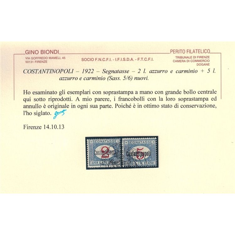 COSTANTINOPOLI 1922 Segnatasse 2₤ + 5₤ 2v us ©