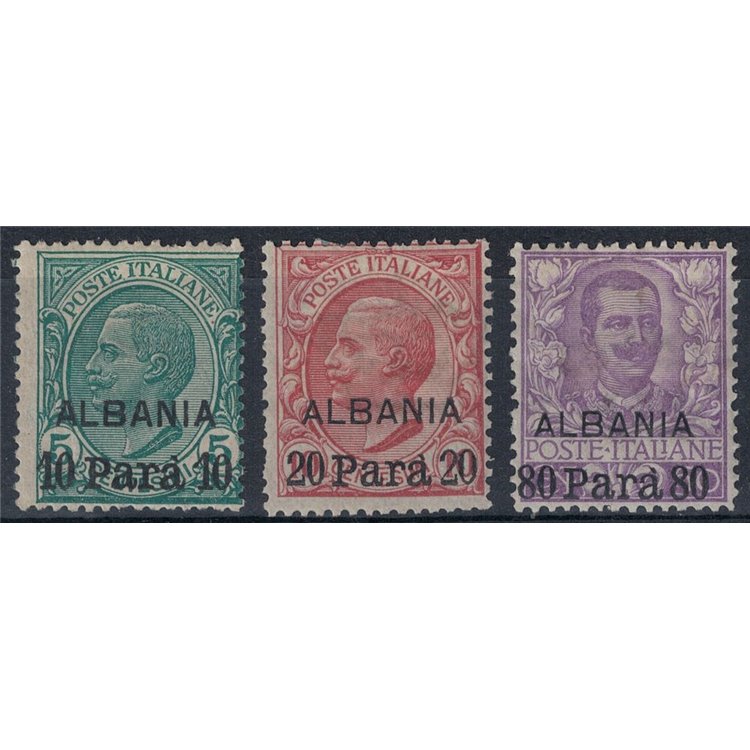 LEVANTE (ALBANIA) 1907-09 Ordinary series (with ALBANIA) 3v MH*