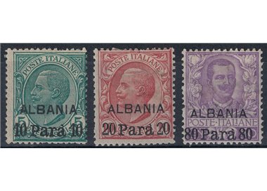 LEVANTE (ALBANIA) 1907-09 Serie ordinaria (con ALBANIA) 3v MH*