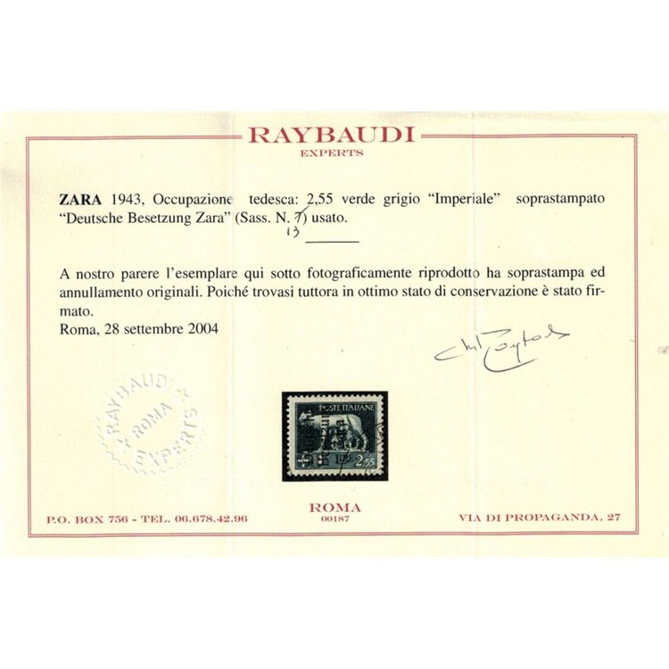 ZARA (OCC. TEDESCA) 1943 Imperiale ₤ 2,55 us ©