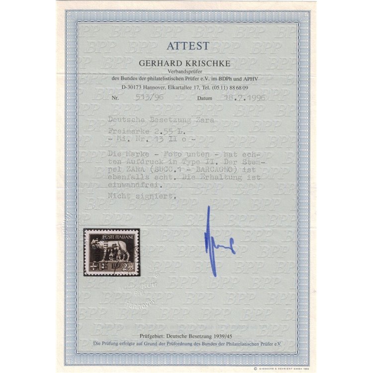 ZARA (OCC. TEDESCA) 1943 Imperiale ₤ 2,55 us ©