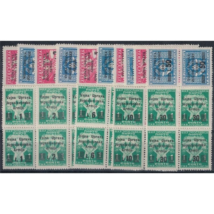 AMMINISTRAZIONE MILITARE JUGOSLAVA 1947 Emissione completa 15v in quartine MNH**