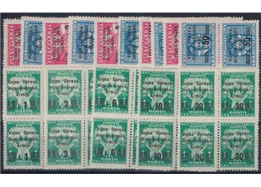 AMMINISTRAZIONE MILITARE JUGOSLAVA 1947 Emissione completa 15v in quartine MNH**