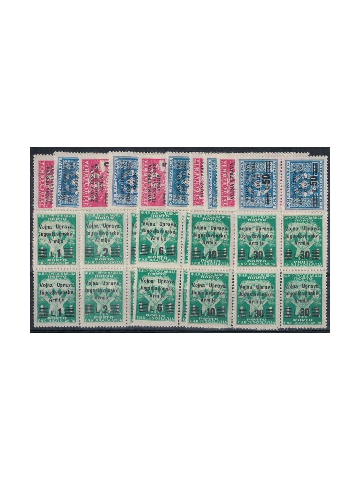 AMMINISTRAZIONE MILITARE JUGOSLAVA 1947 Emissione completa 15v in quartine MNH**